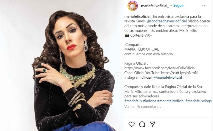 It looks like a man in disguise they call Sandra Echeverría as María Félix. Photo: Instagram